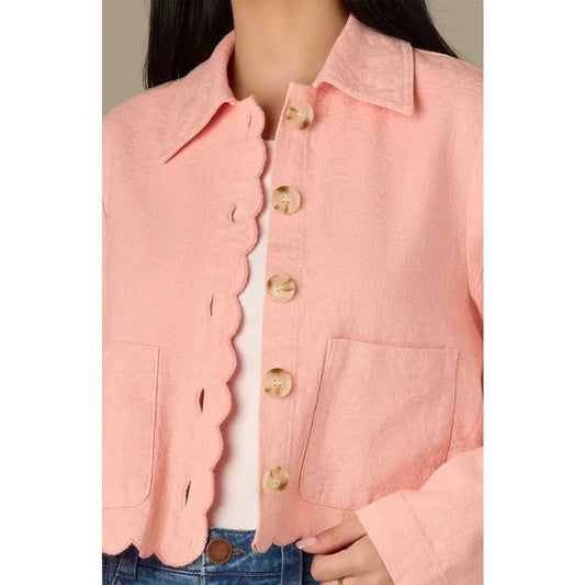 Wit & Wisdom Scallop Detail Cotton Crop Jacket in Papaya