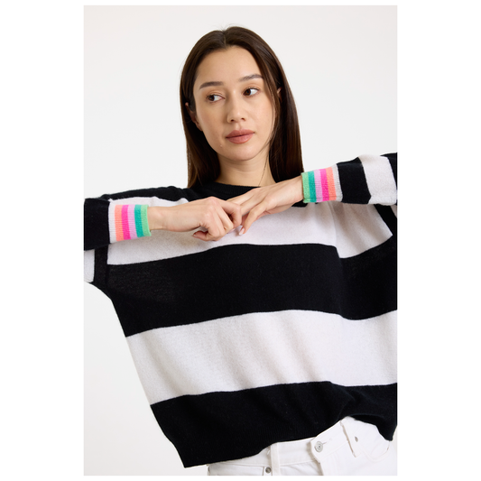 Brodie 100% Cashmere Molly Stripe Crew