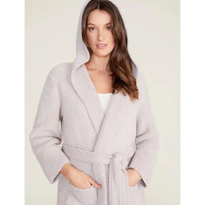 Barefoot Dreams Cozy Chic Ribbed Hooded Robe in Silver Ice