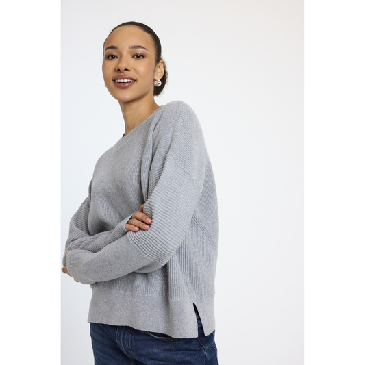 Wispr by Brodie 100% Cotton Lana Rib Detail Crew in Mid-Grey