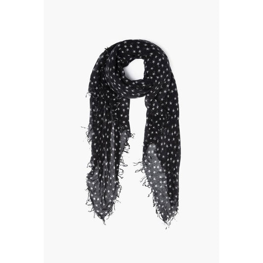 Chan Luu Cashmere and Silk Scarf in Black and White Stars