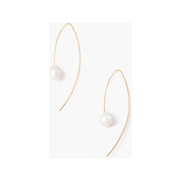 Chan Luu White and Gold Floating Pearl Drop Thread Thru Earrings
