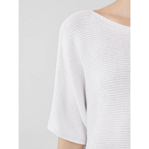 Eileen Fisher Peruvian Organic Cotton Bateau Neck Elbow Sleeve Pullover in White