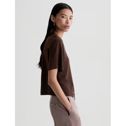 AG Jeans Charli Crew Relaxed Linen Short Sleeve Tee in Oak Barrel