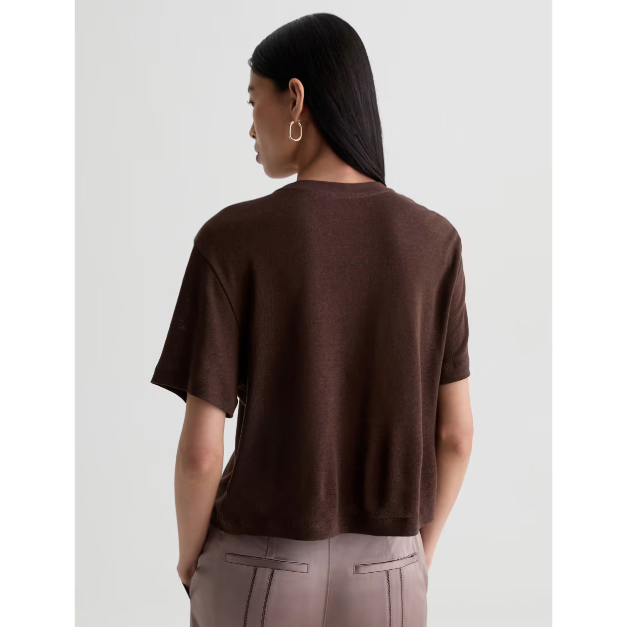 AG Jeans Charli Crew Relaxed Linen Short Sleeve Tee in Oak Barrel