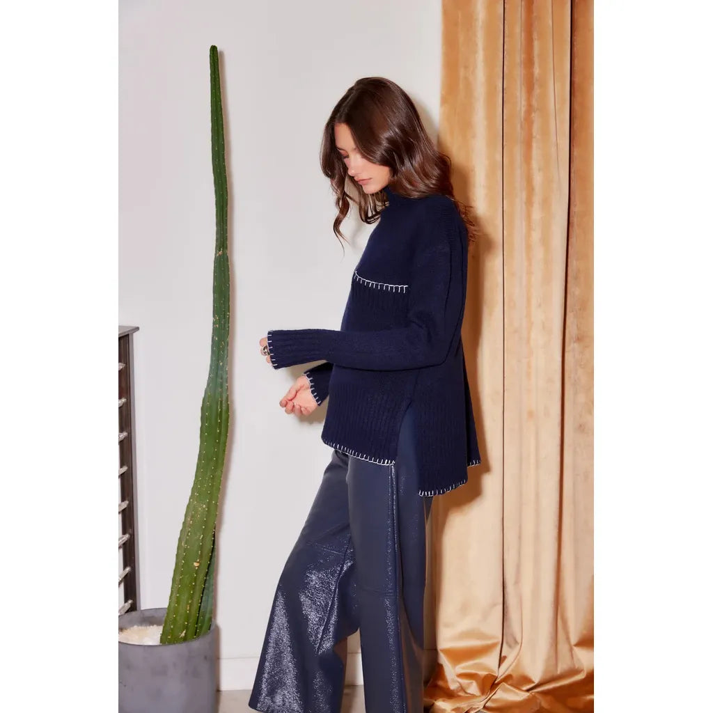 Fifteen Twenty Sylvie Edge Stitch Sweater in Navy