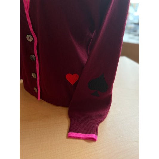 Brodie 100% Cashmere Queen of Hearts Cardi in Cherry