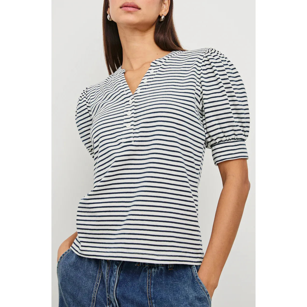 Rails Jewel top Ivory Navy Micro Stripe