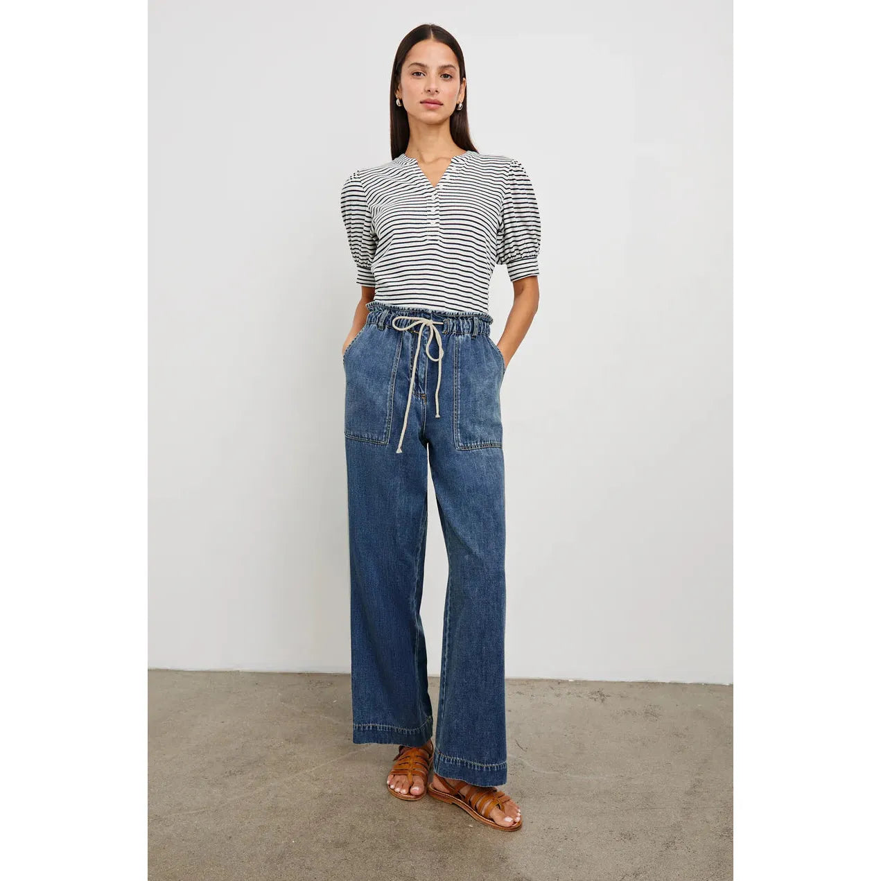 Rails Jewel top Ivory Navy Micro Stripe