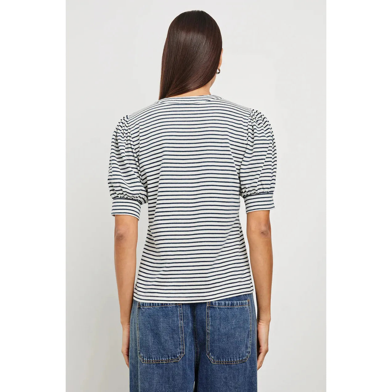 Rails Jewel top Ivory Navy Micro Stripe