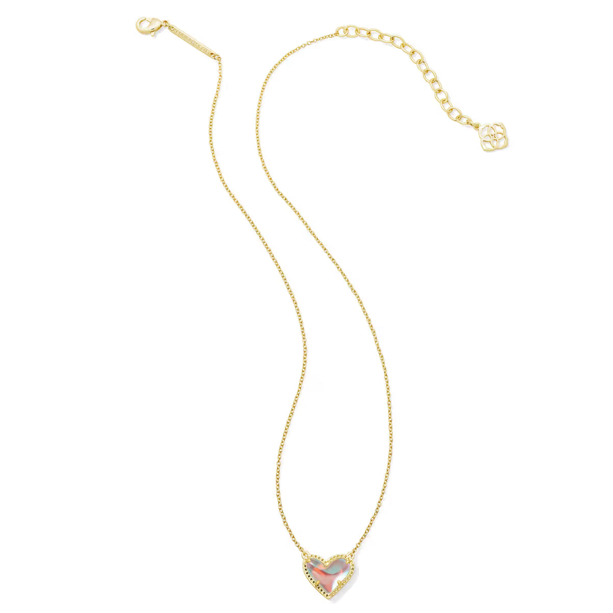 Kendra Scott Ari Heart Gold Pendant Necklace Dichroic Glass