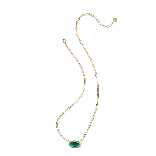 Kendra Scott Elisa Enamel Frame Gold Paperclip Necklace Emerald Infusio