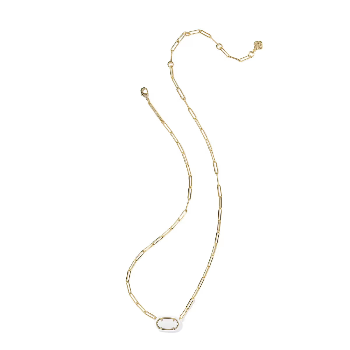 Kendra Scott Elisa Enamel Frame Gold Paperclip Necklace Mother of Pearl