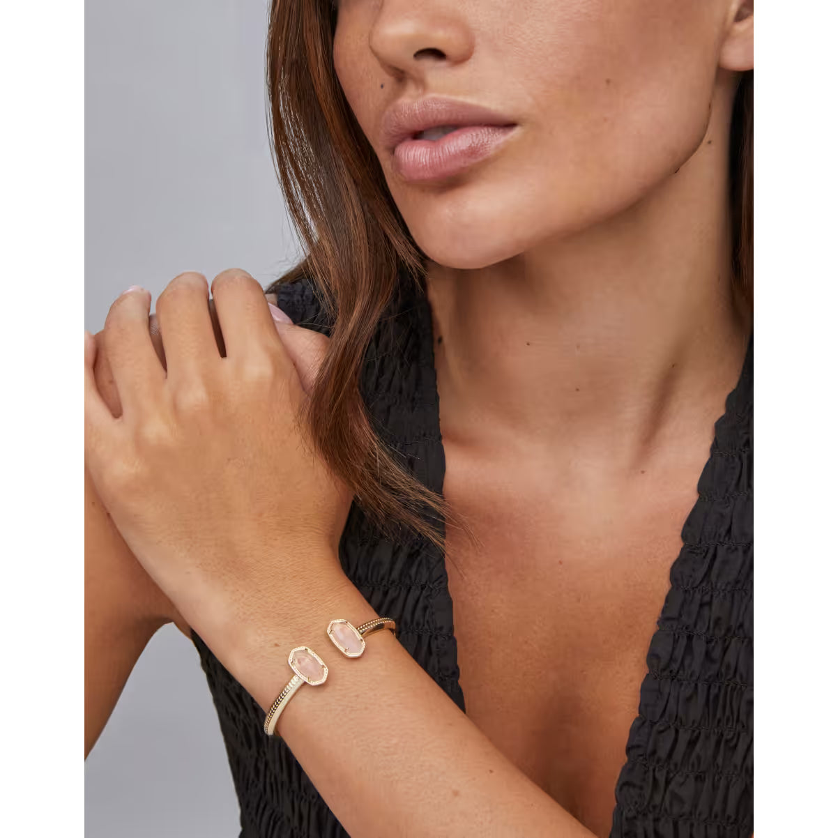 Kendra Scott Elton Cuff Bracelet Gold Rose Quartz