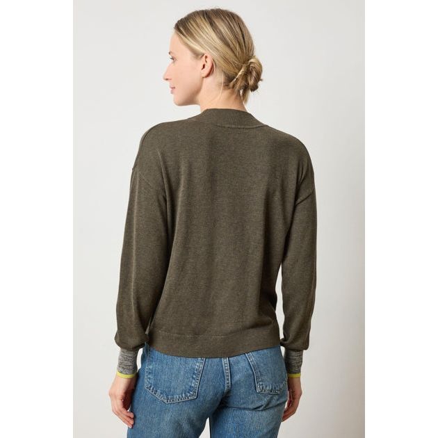 Lilla P V Neck Pullover Sweater in Olive