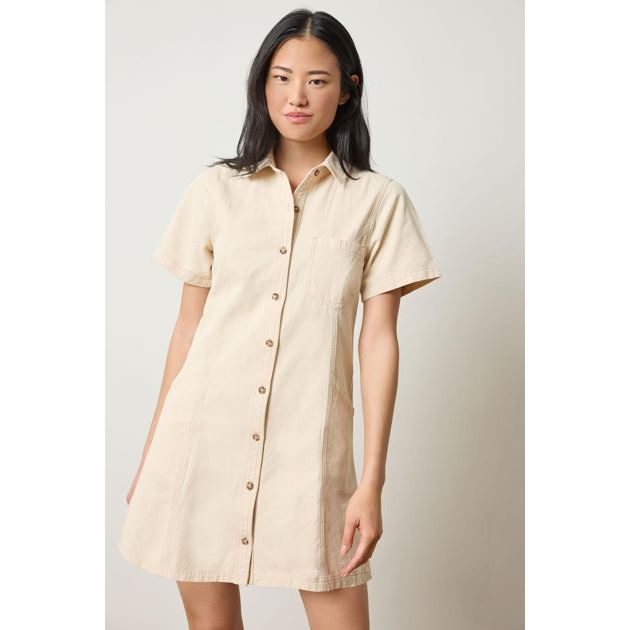 Lilla P Twill Paneled Shirt Dress in Eggshell