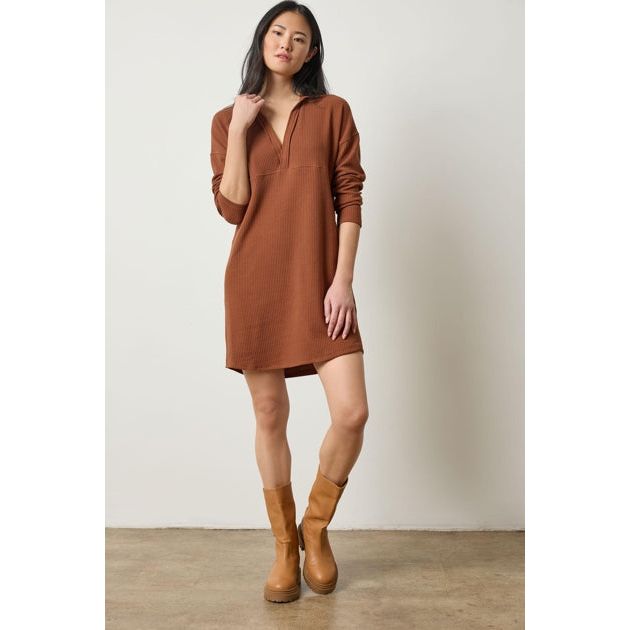 Lilla P Split Neck Collared Dress in Praline