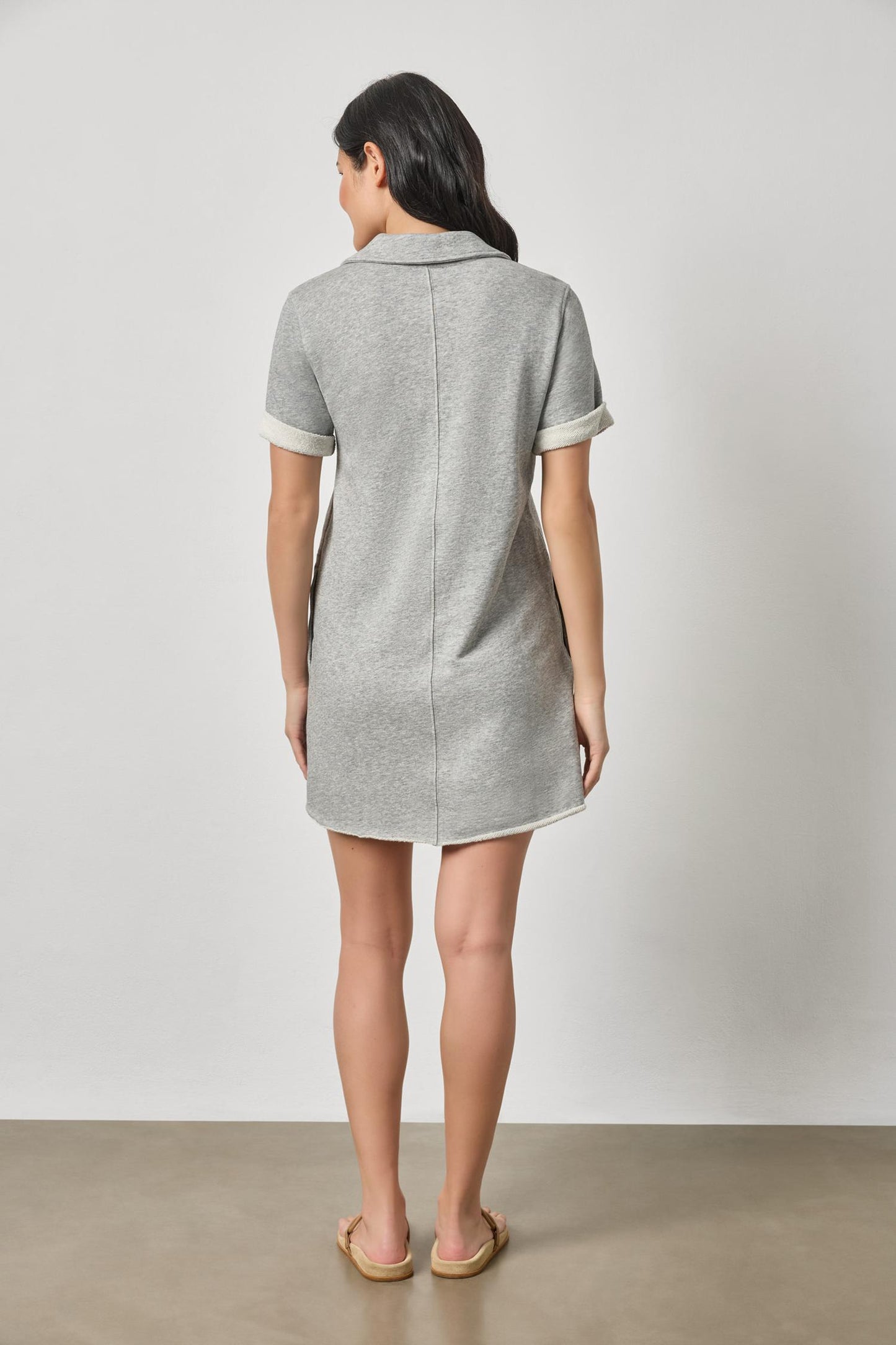 Lilla P Raw Hem Terry Dress in Heather Grey