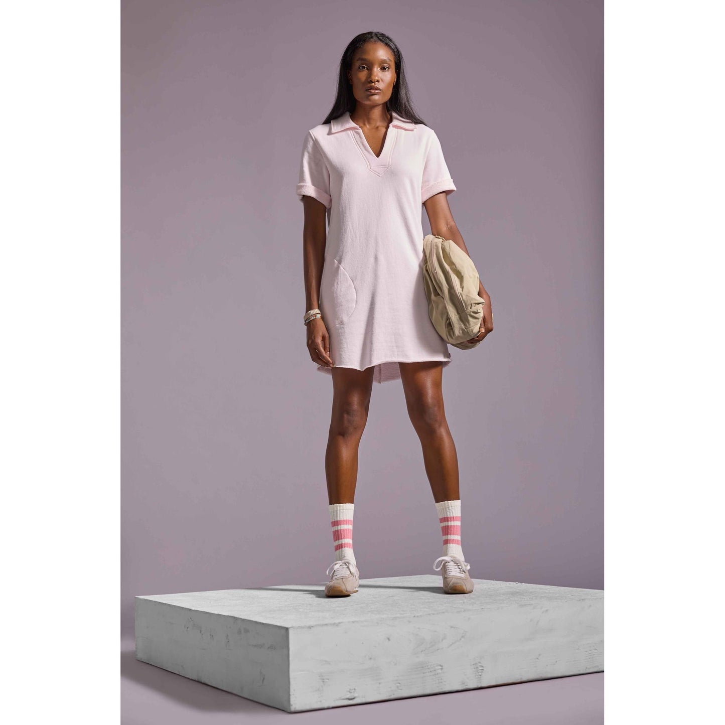 Lilla P Raw Hem Terry Dress in Rosewater