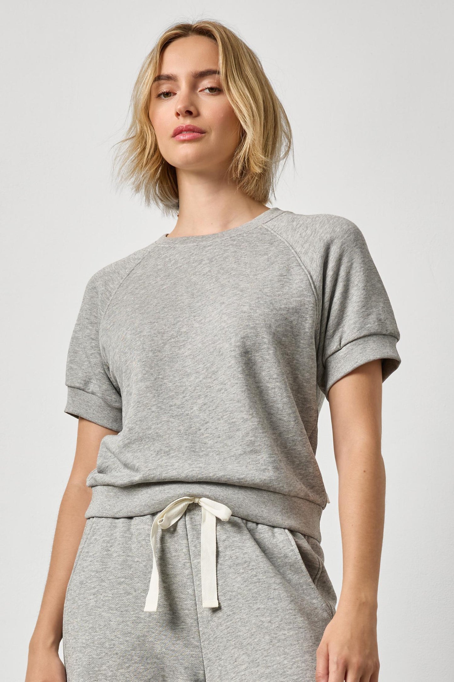 Lilla P Short Sleeve Terry Sweatshirt in Heather Grey
