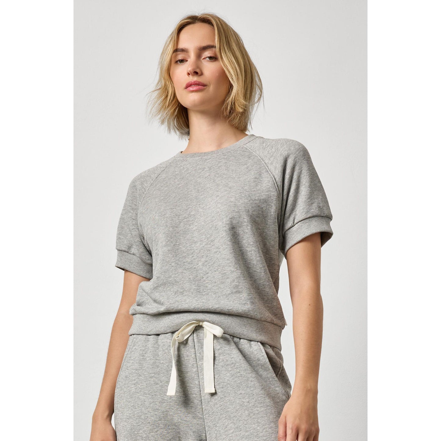 Lilla P Short Sleeve Terry Sweatshirt in Heather Grey