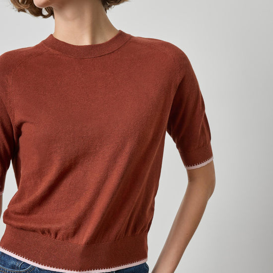 Lilla P Crewneck Saddle Sleeve Sweater in Maplewood PA3489
