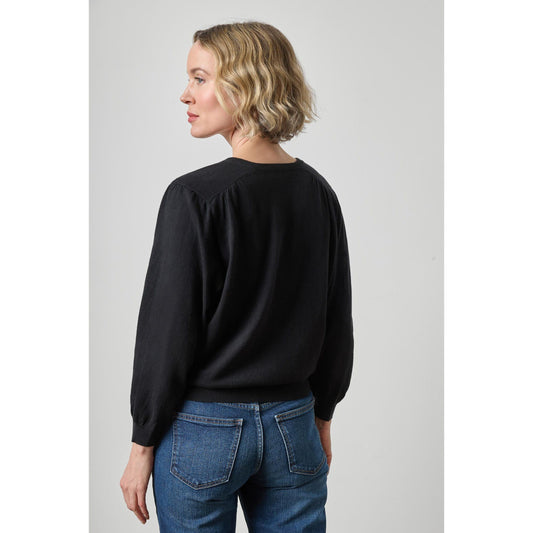 Lilla P V Neck Blouson Sweater in Black PA3490