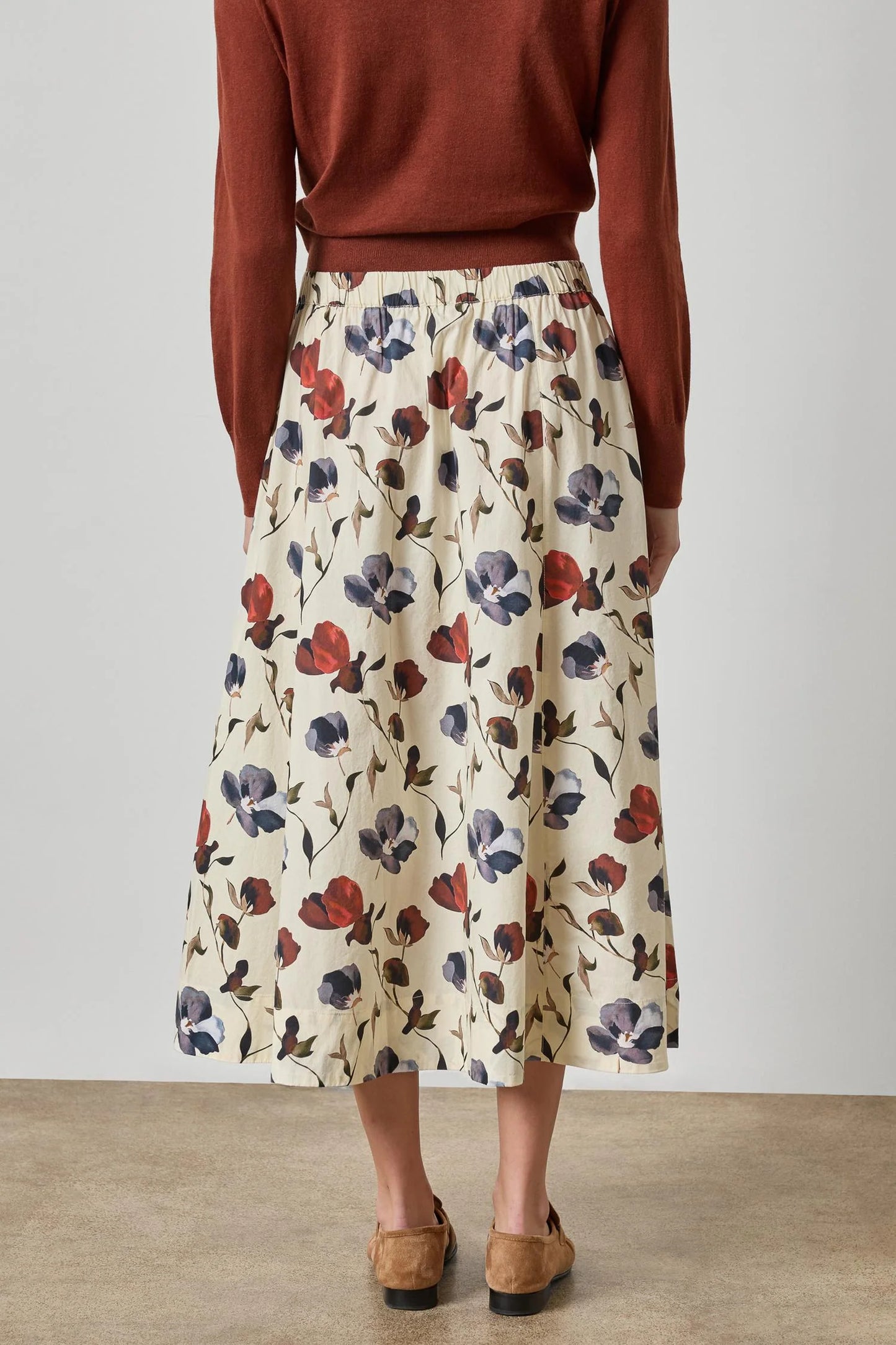 Lilla P Elastic Waist Paneled Skirt in Blue Poppy Print PA3506