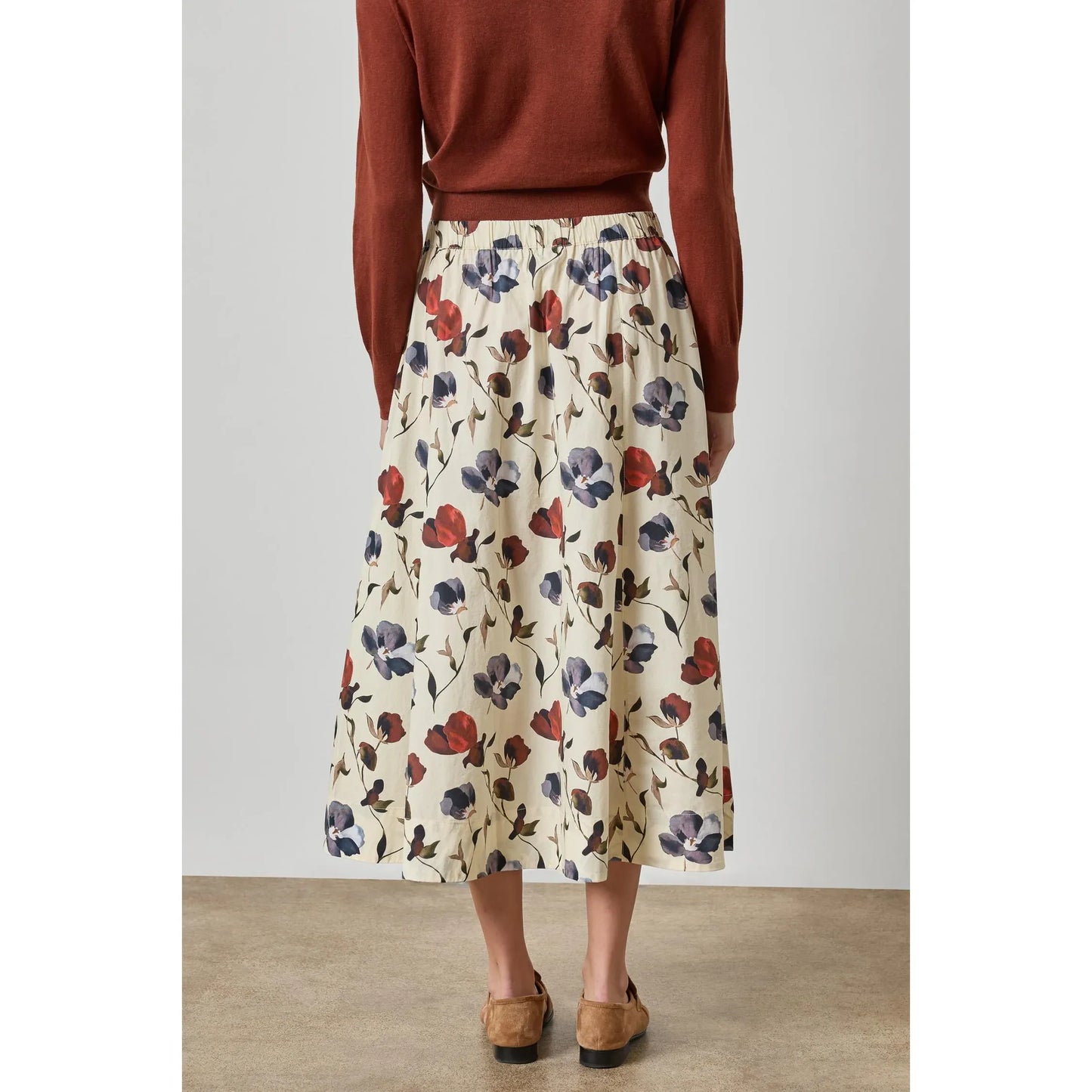 Lilla P Elastic Waist Paneled Skirt in Blue Poppy Print PA3506