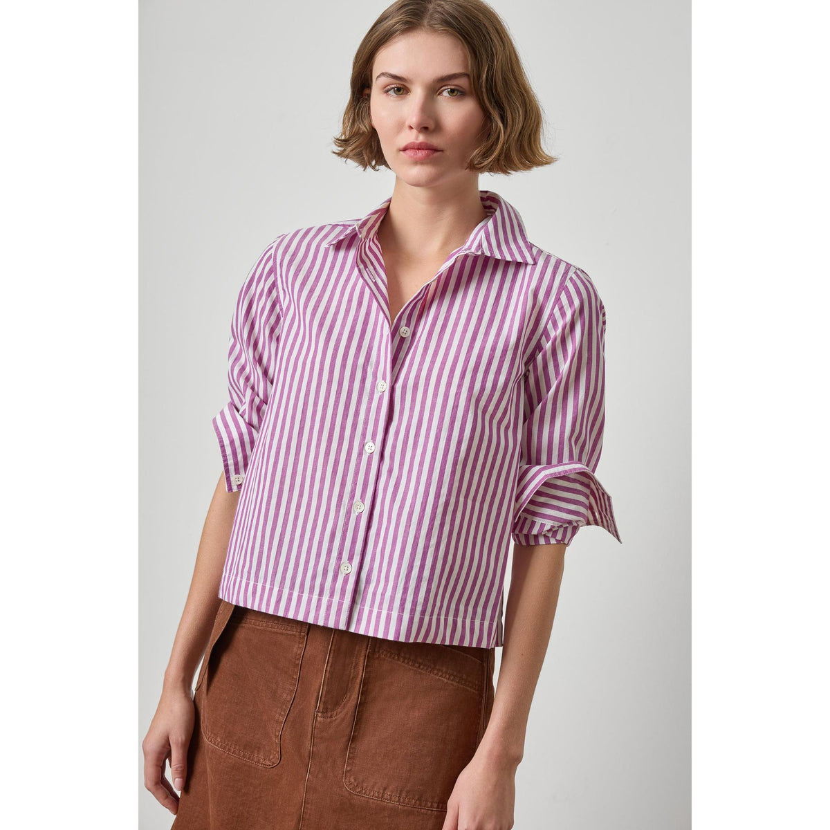 Lilla P Straight Fit Short Buttondown in Snapdragon Stripe PA3536