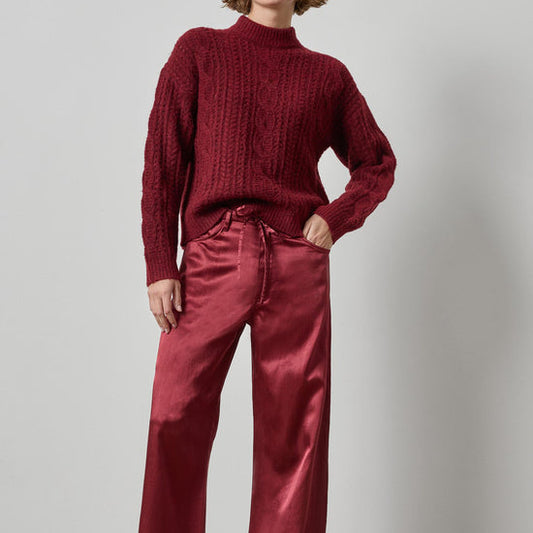 Lilla P Relaxed Cable Knit Sweater in Port PA3606