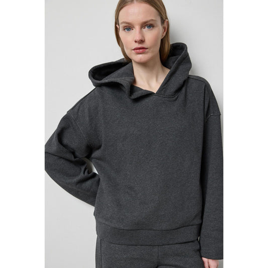 Lilla P Drop Shoulder Hoodie Sweatshirt in Graphite Heather PA3621