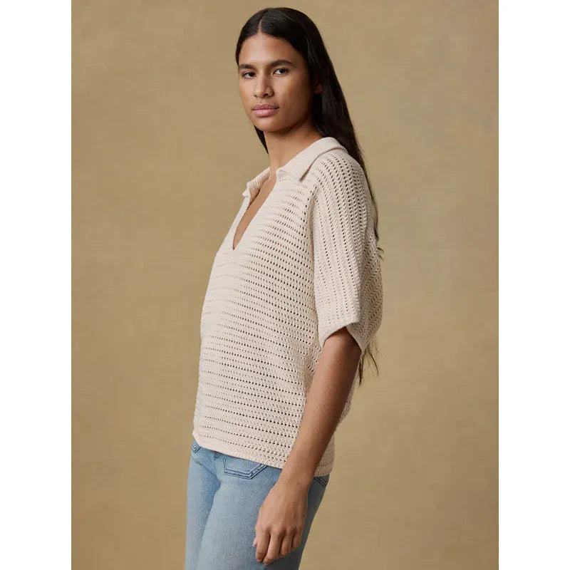 Faherty Seacoast Crochet Polo in Cream