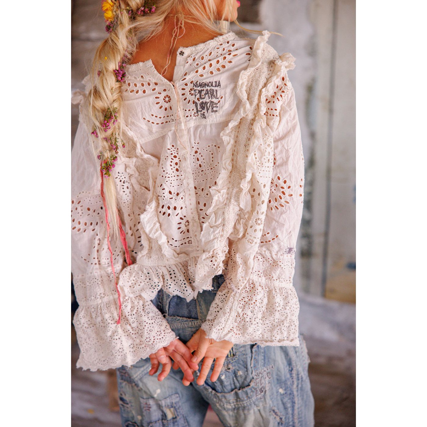 Magnolia Pearl Hermione Eyelet Blouse in Moonlight