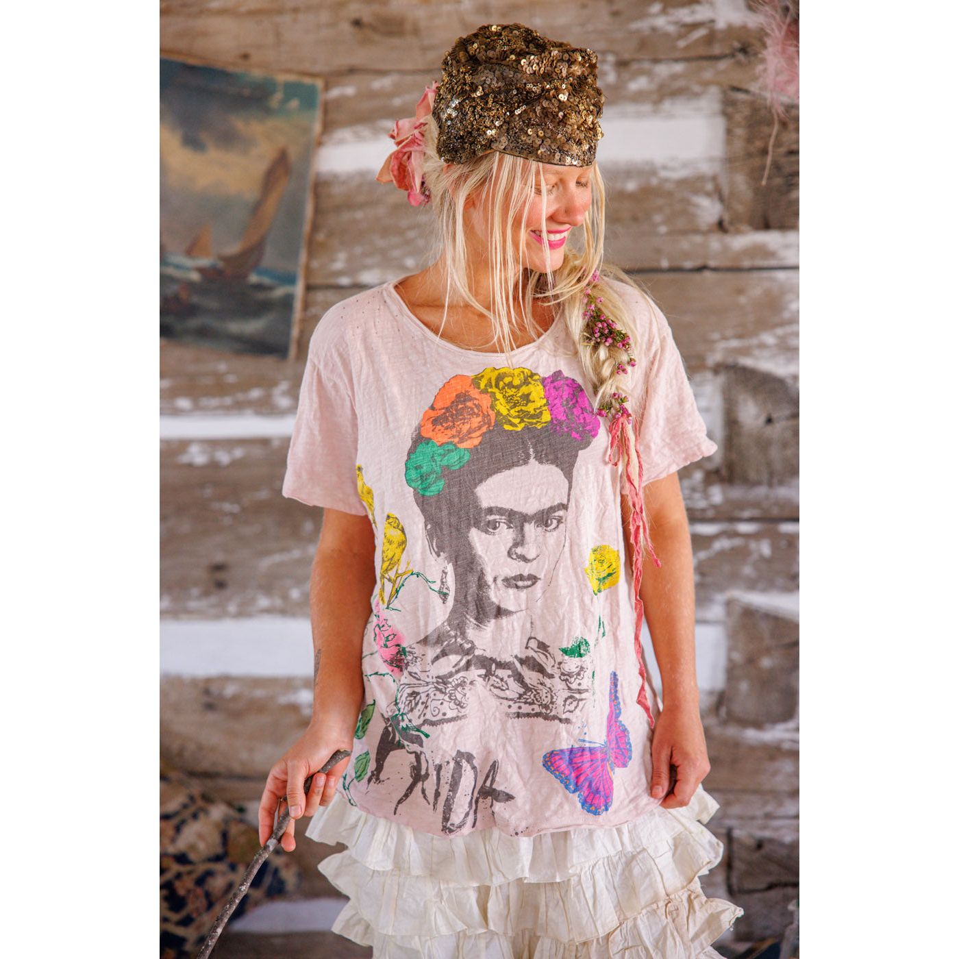 Magnolia Pearl Frida Art Is The Remedy Tee in Lychee Blossom