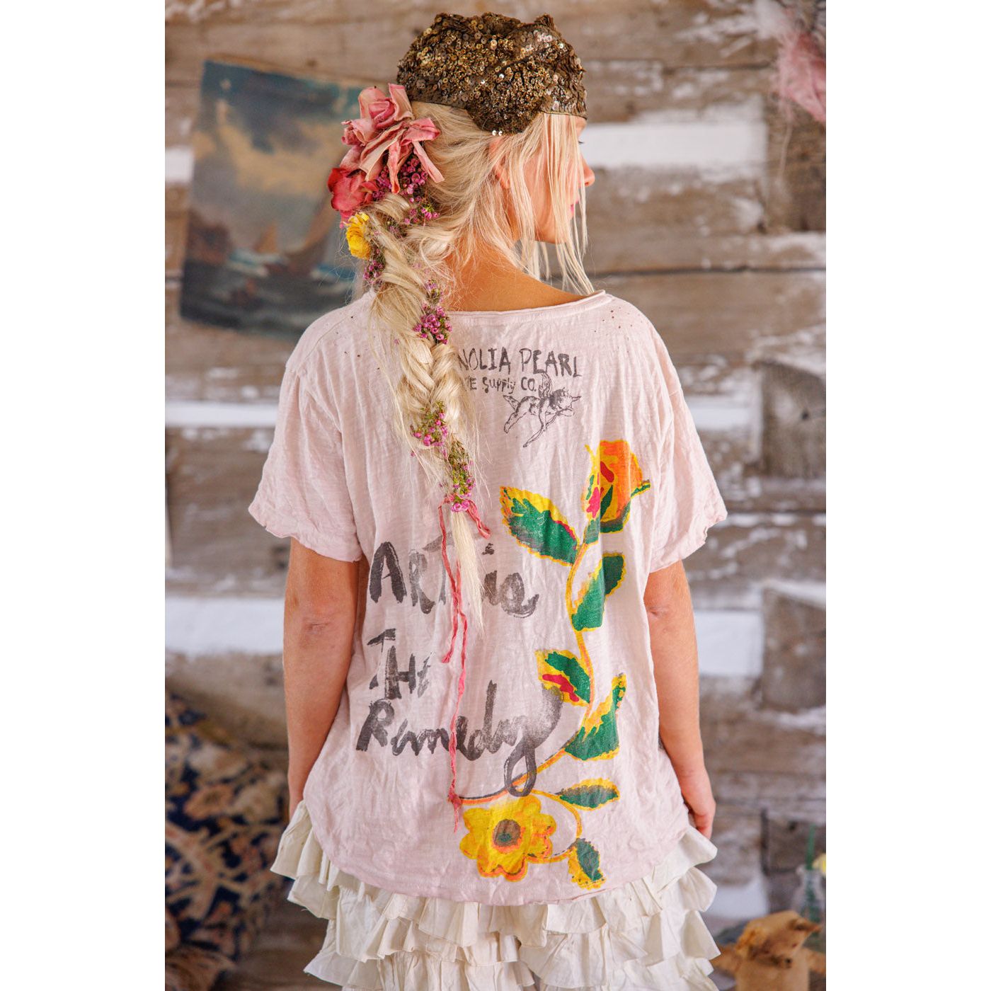 Magnolia Pearl Frida Art Is The Remedy Tee in Lychee Blossom