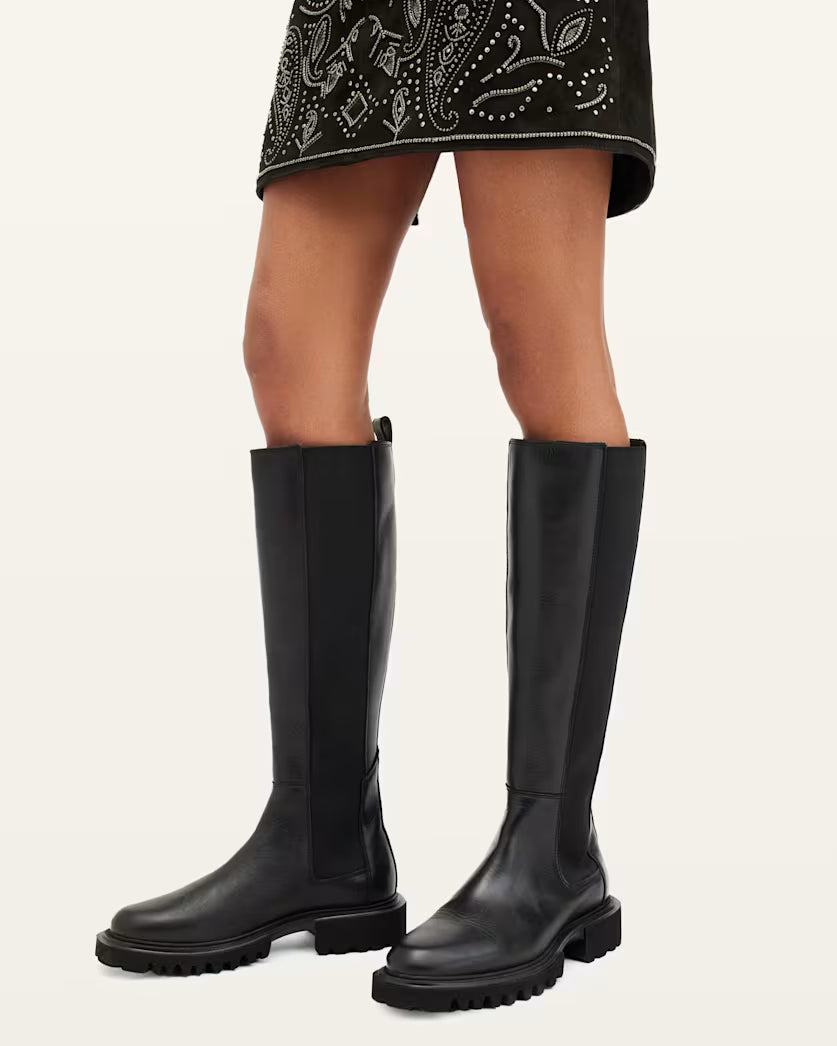 Consignment047 All Saints Maeve Leather Knee High Boots Size 39