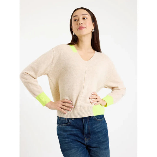 Brodie 100% Cashmere Colour Pop Maria V Neck Jumper in Cygnet