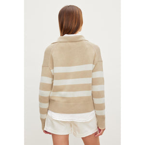 Velvet by Graham & Spencer Lucie Cotton Cashmere Sweater in Sable + Milk