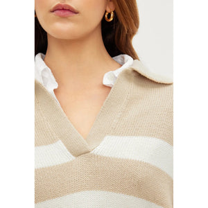 Velvet by Graham & Spencer Lucie Cotton Cashmere Sweater in Sable + Milk