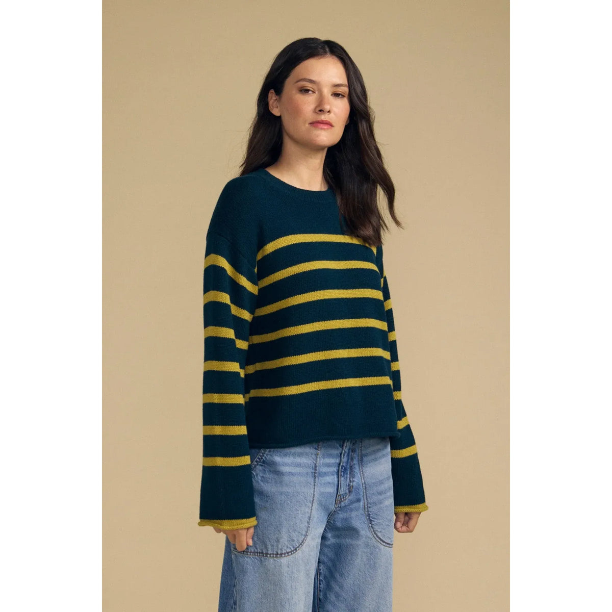 Velvet Lucia Cotton Cashmere Striped Sweater in Juniper