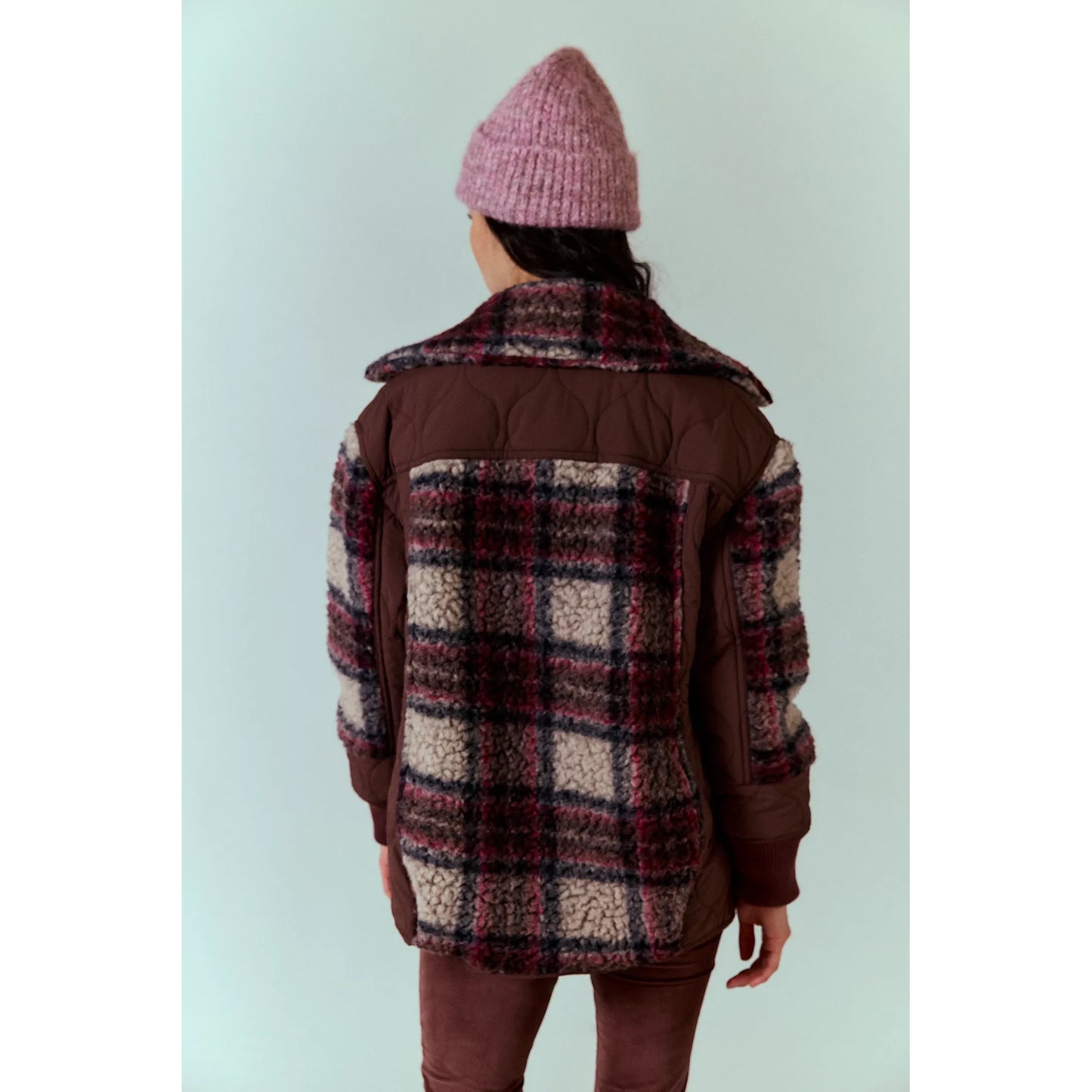 Free People Sana Quilted Bomber in Pomegranate Combo