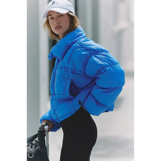 Free People In A Bubble Puffer Jacket in Riviera Blue
