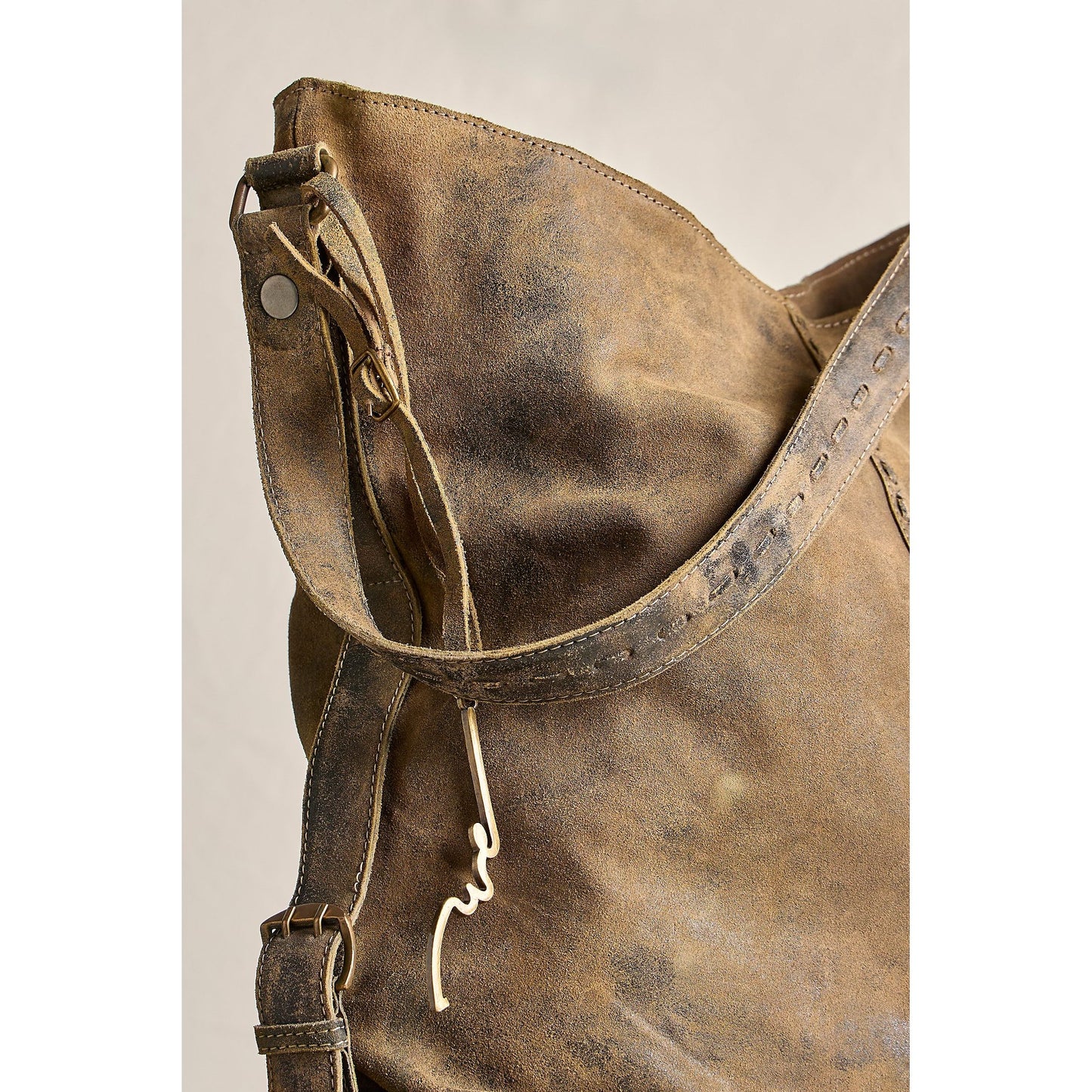 Free People WTF Dallas Distressed Suede Bag in Sandblasted Khaki