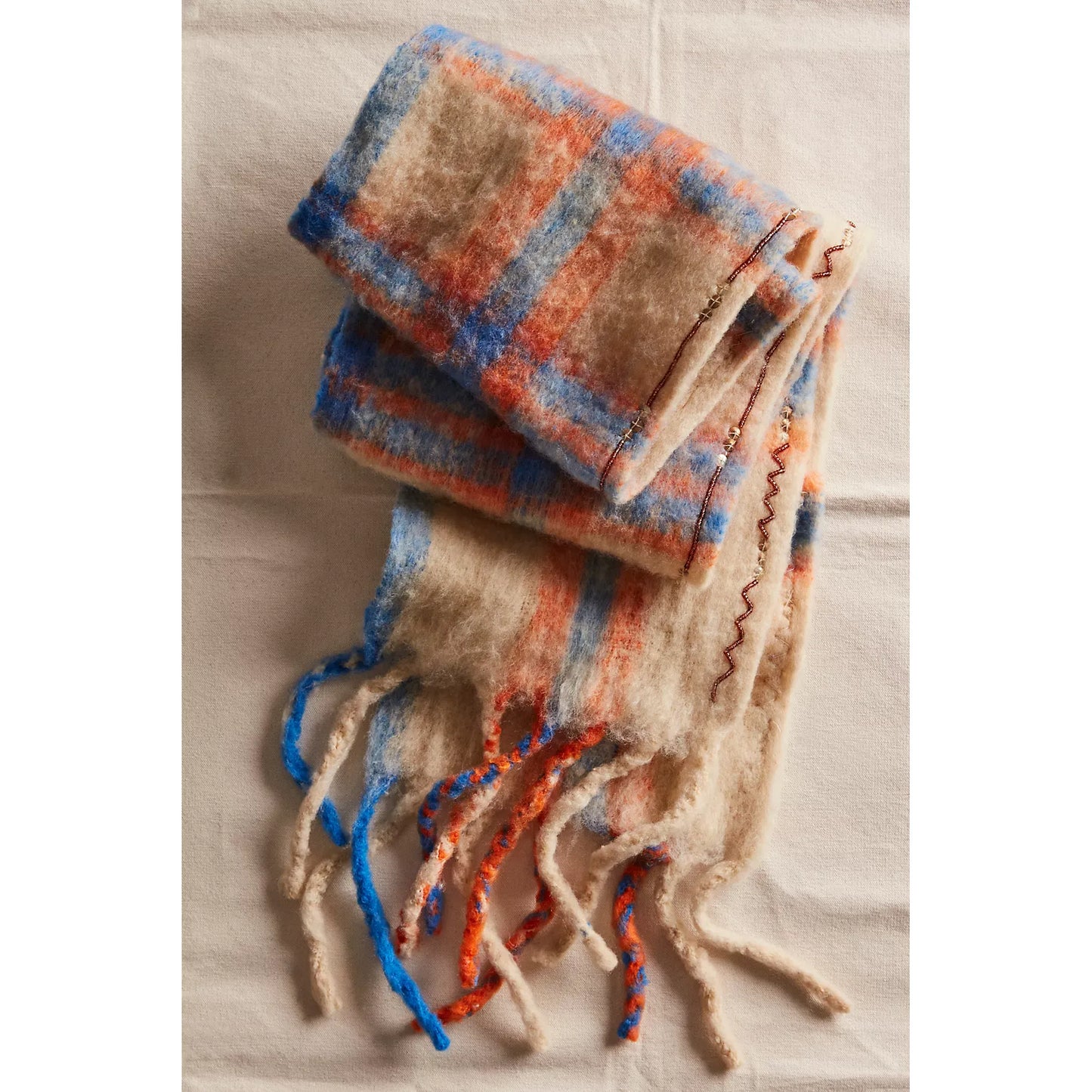 Free People Highland Plaid Skinny Scarf in Ivory Combo