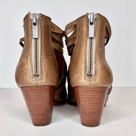 Frye Boho Cowgirl Bootie Light Brown Leather Zipper Back