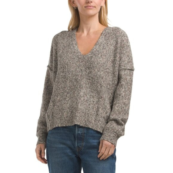 Michael Stars Black Combo Malani V-neck Cropped Pull Over Sweater