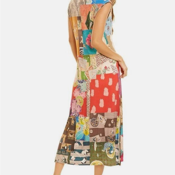 Johnny Was Tokyo High Slit Knit Patchwork Print bamboo Dress