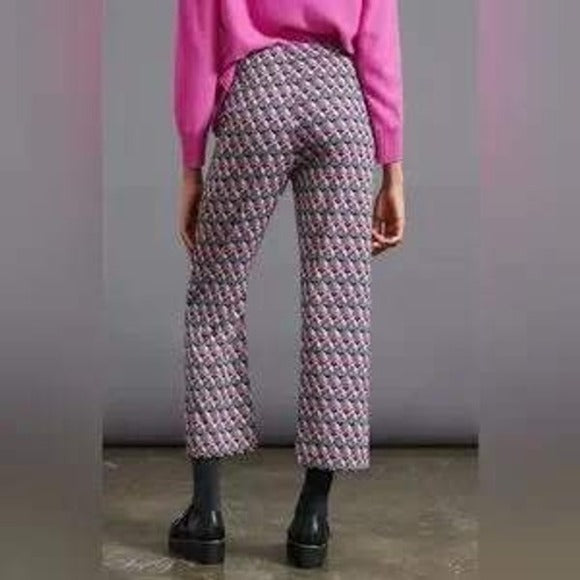 Anthropologie Dolan Beth High Rise Cropped Flare Pants in Mod Geometric Pink