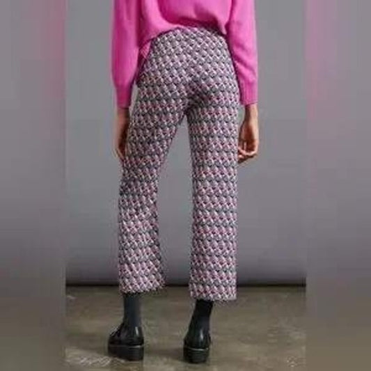 Anthropologie Dolan Beth High Rise Cropped Flare Pants in Mod Geometric Pink